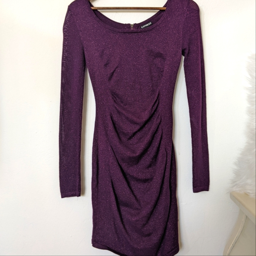 Express Women's Purple Long Sleeve Dress Beautiful Spark Fabric Size Xs View 6